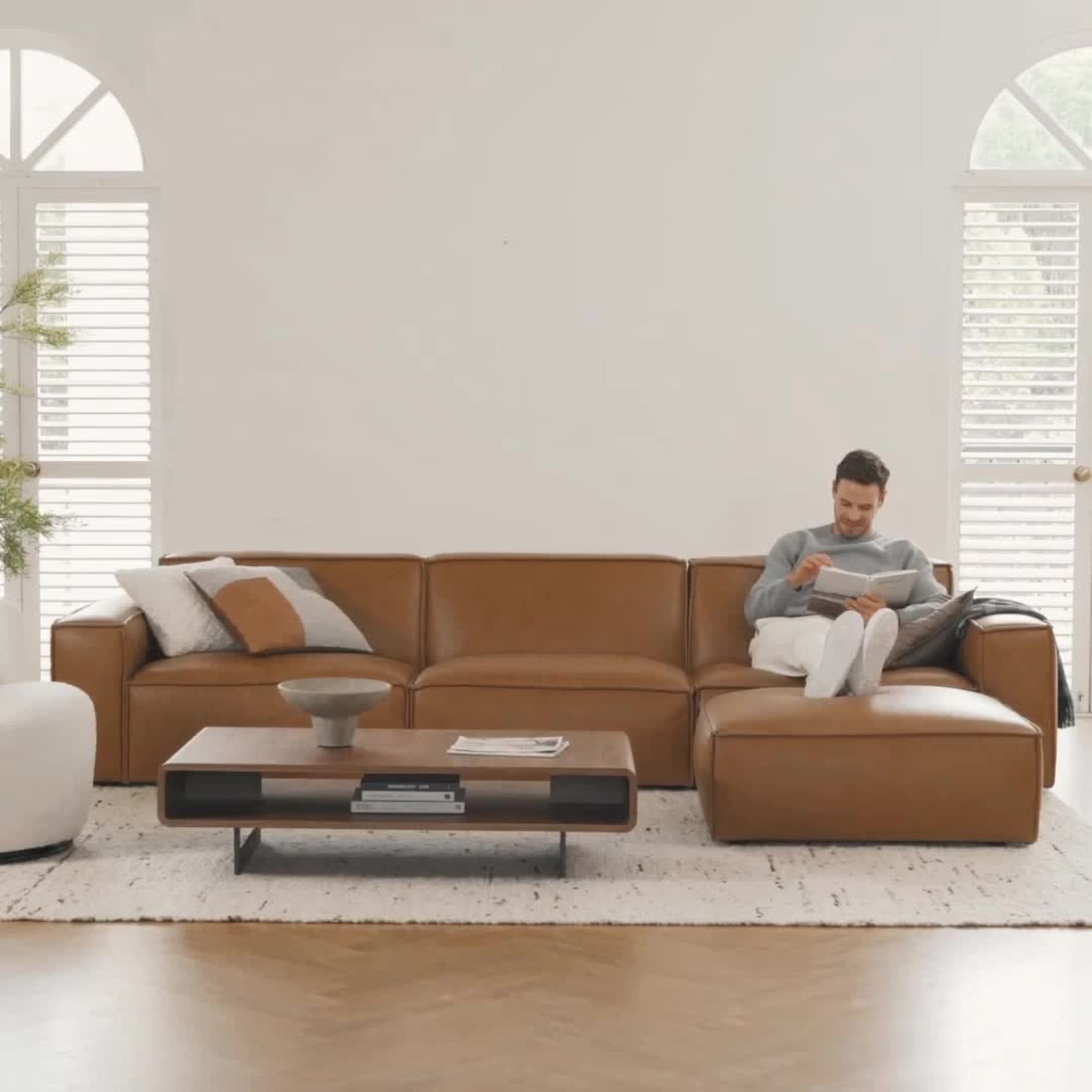 Jonathan Leather Side Chaise Sofa with Ottoman 1