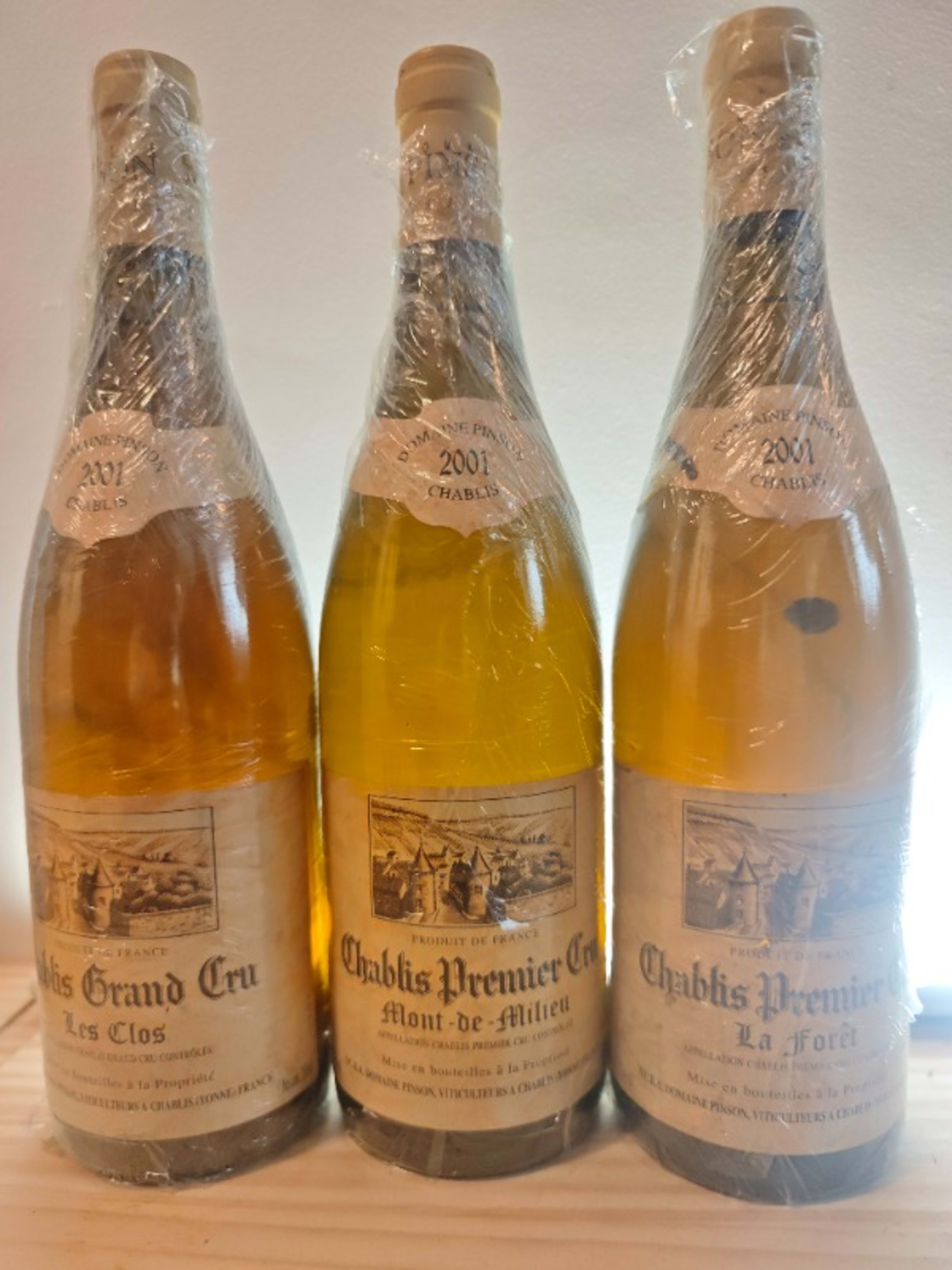 3 x Chablis Grand Cru les Clos / Premier Cru, Mont-du-Milieu / la Forêt, domaine Pinson, 2001