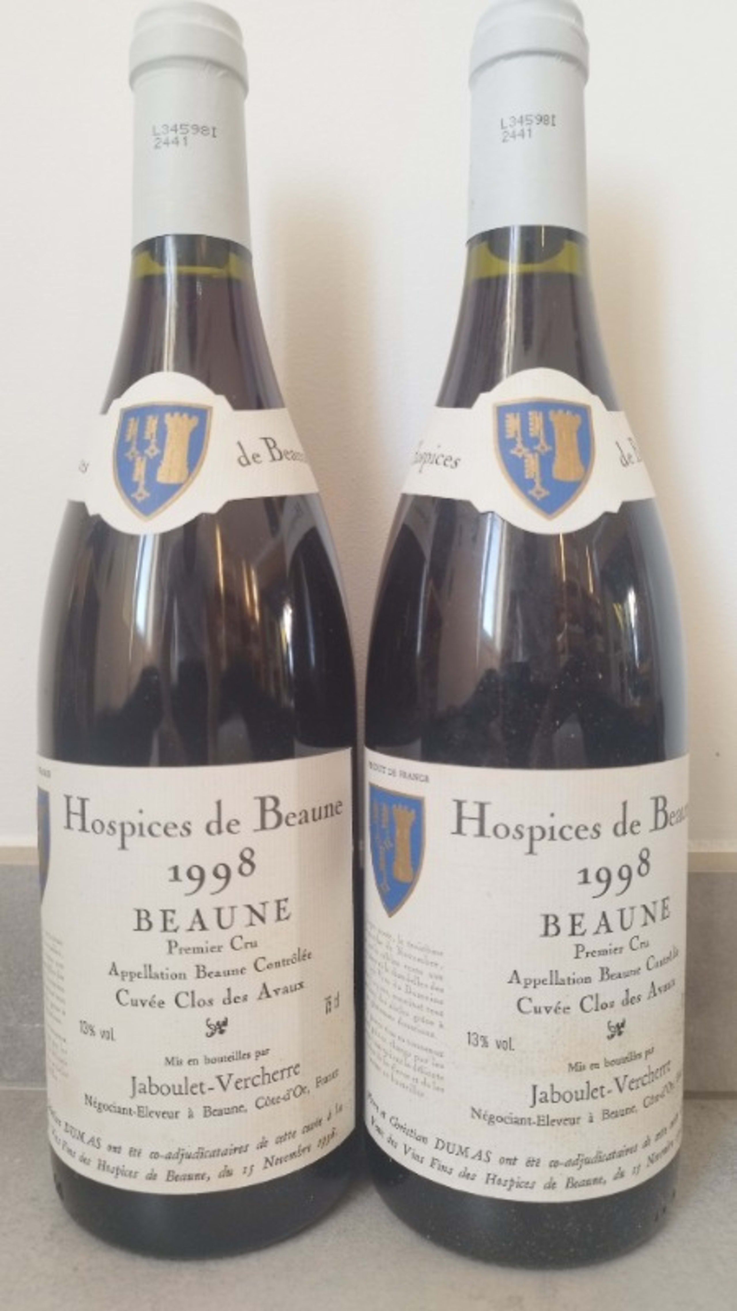 2 x Beaune, 1er Cru Clos des Avaux, Hospices de Beaune, 1998