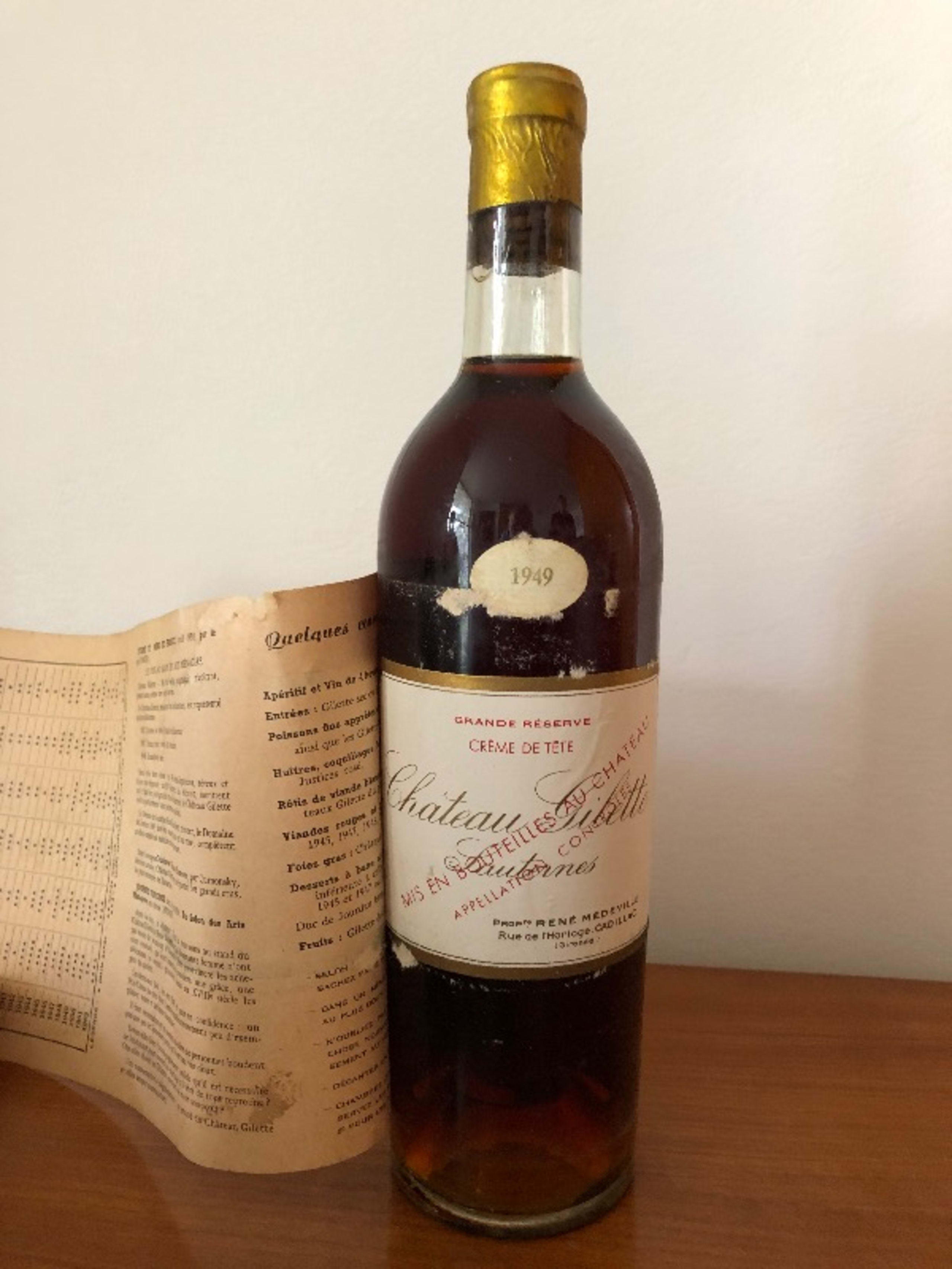 Château Gillette, 1949, Crème de tête grande réserve, Sauternes