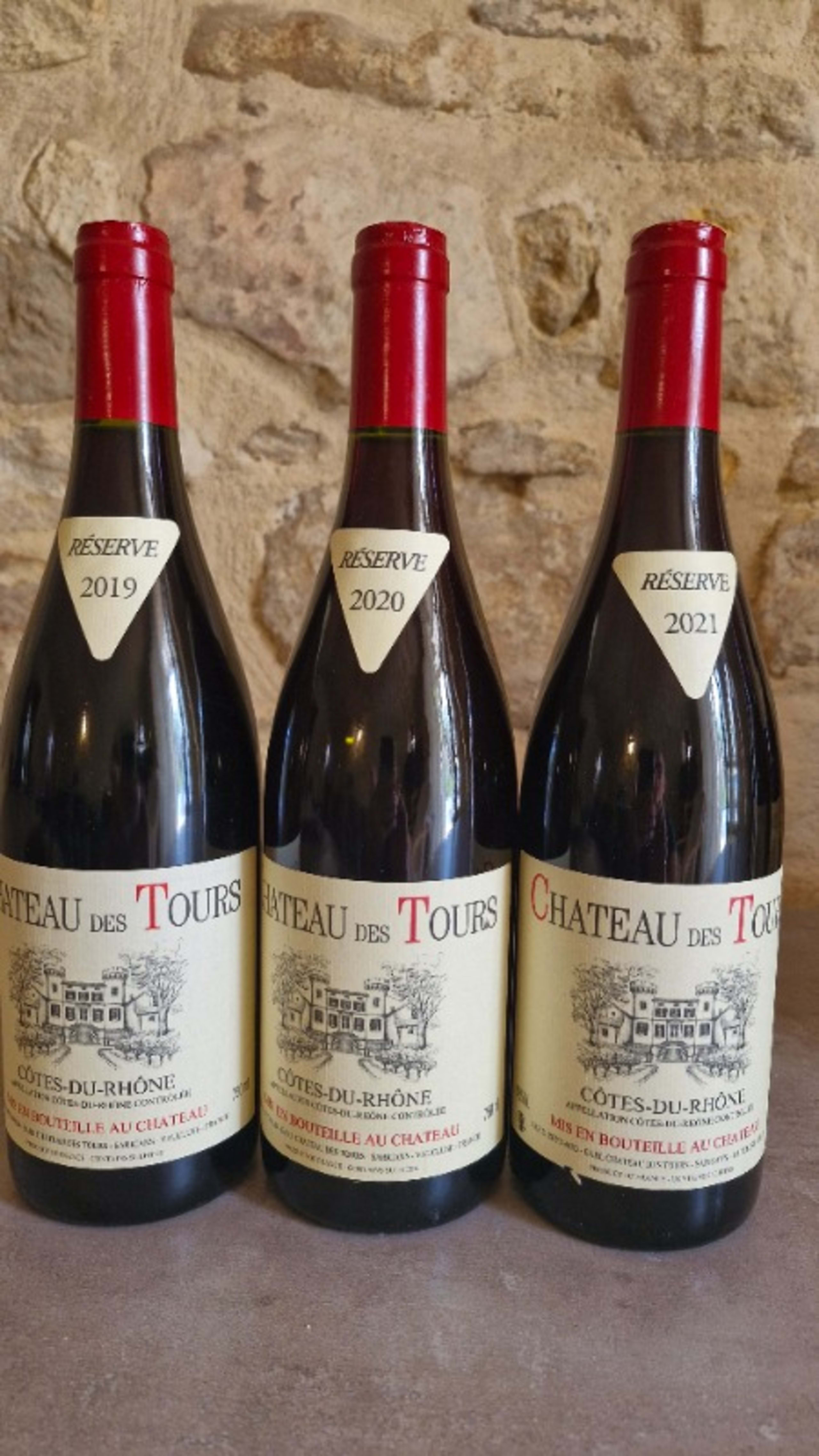 3 x Côtes-du-Rhône, château des Tours 2019/2020/2021
