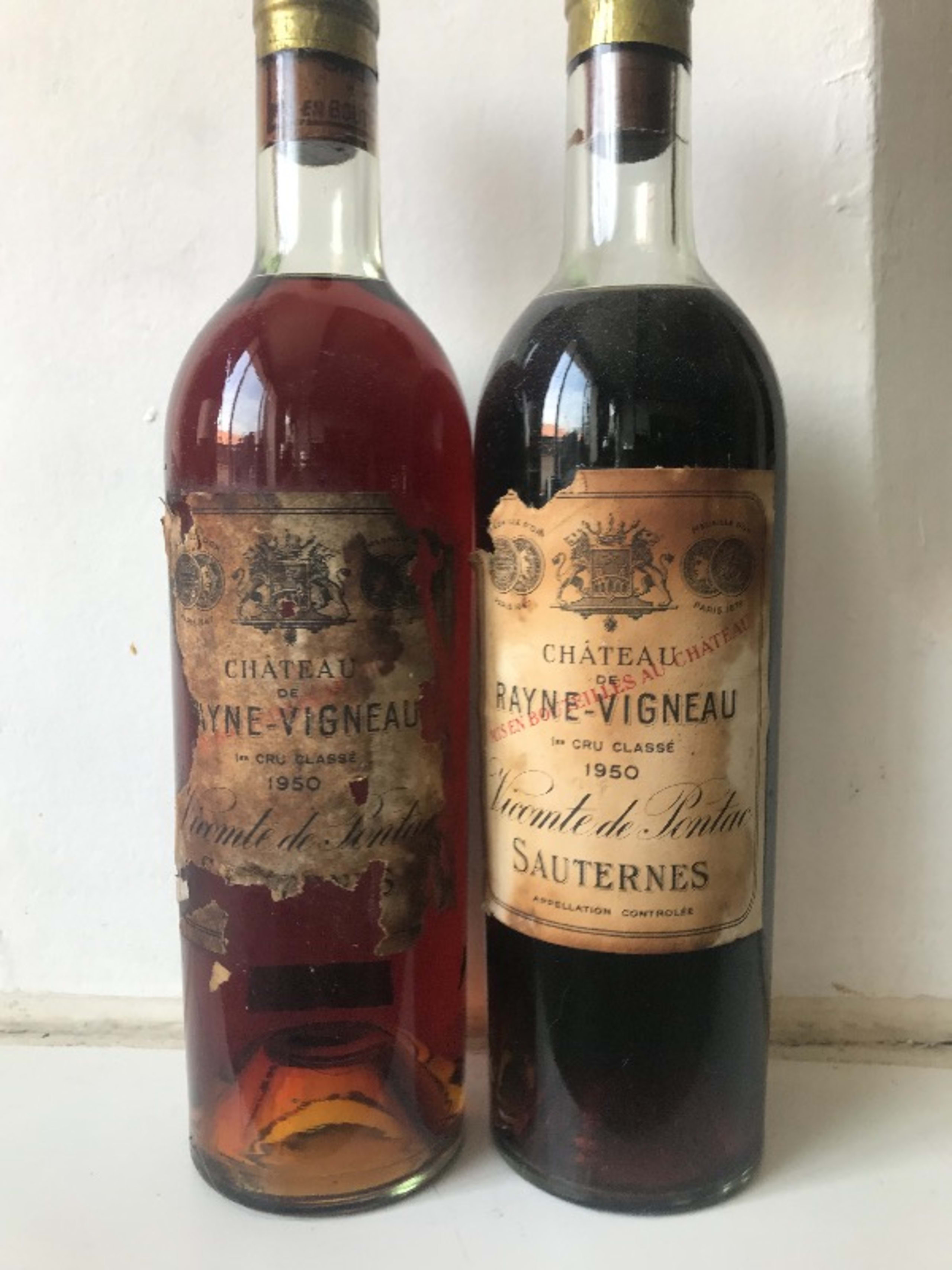 2 x 1er cru, lot de deux Château de Rayne Vigneau, Sauternes, 1950