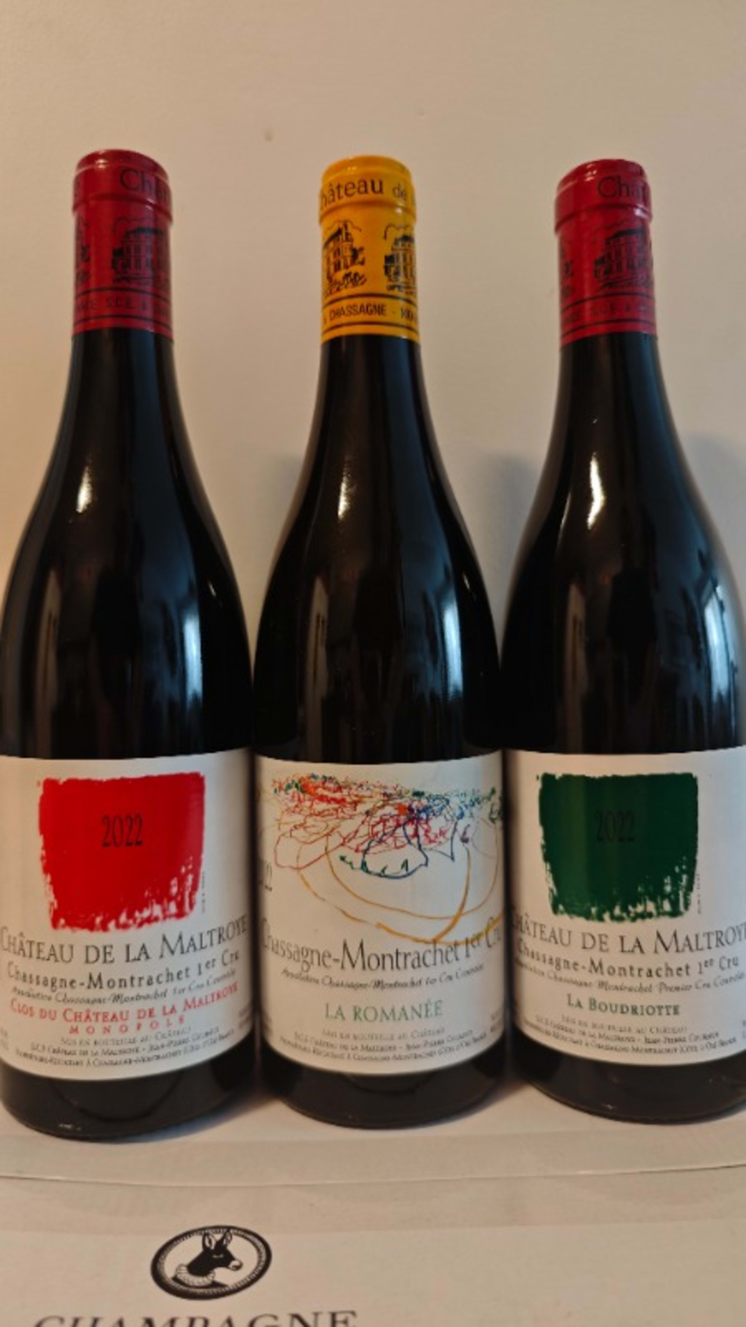 3 x Chassagne-Montrachet, 1er Cru la Romanée / la Boudriotte / Clos du château, château de la Maltroye, 2022