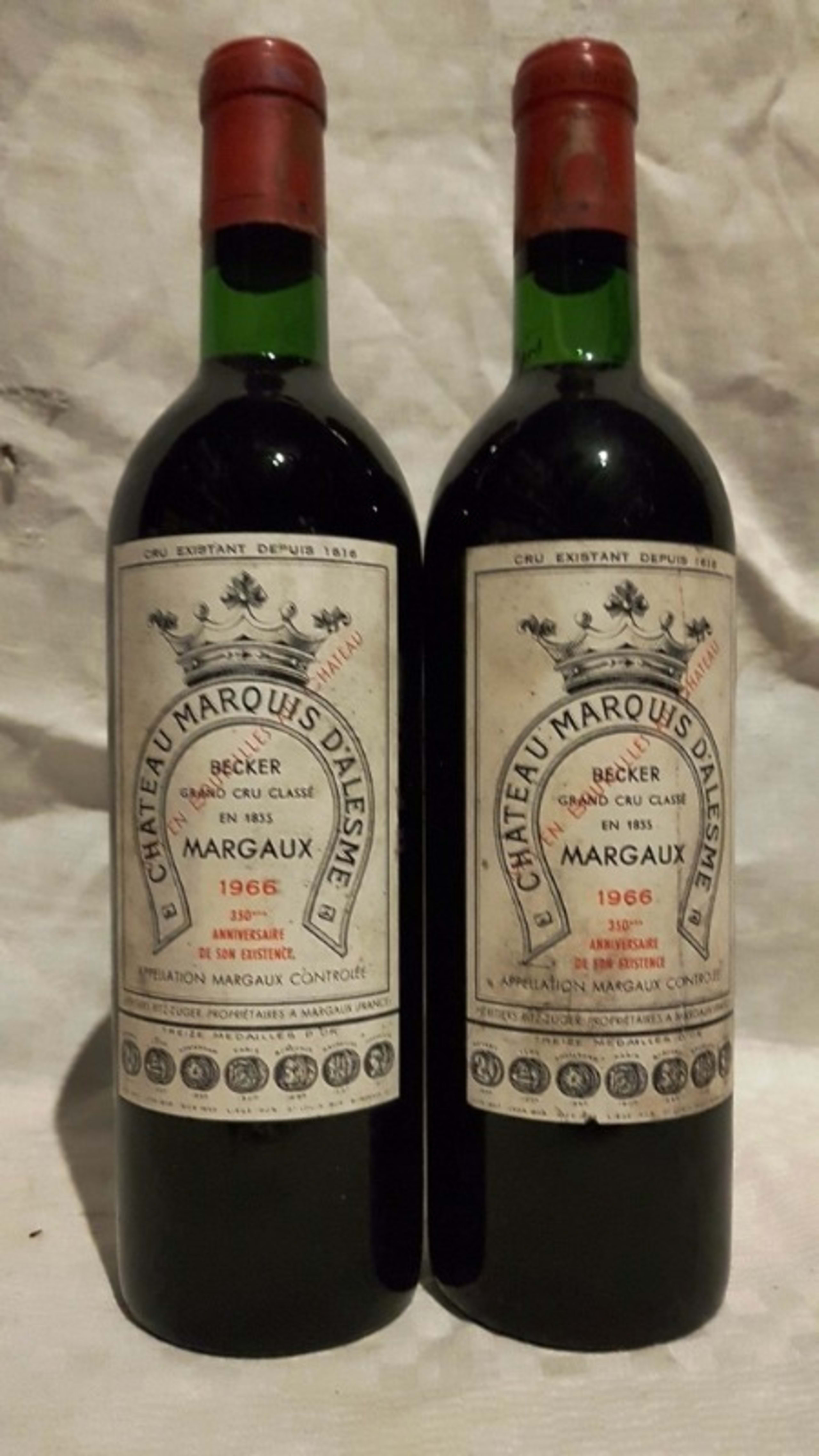 2 x château Marquis d'Alesmes Becker, Margaux, 1966