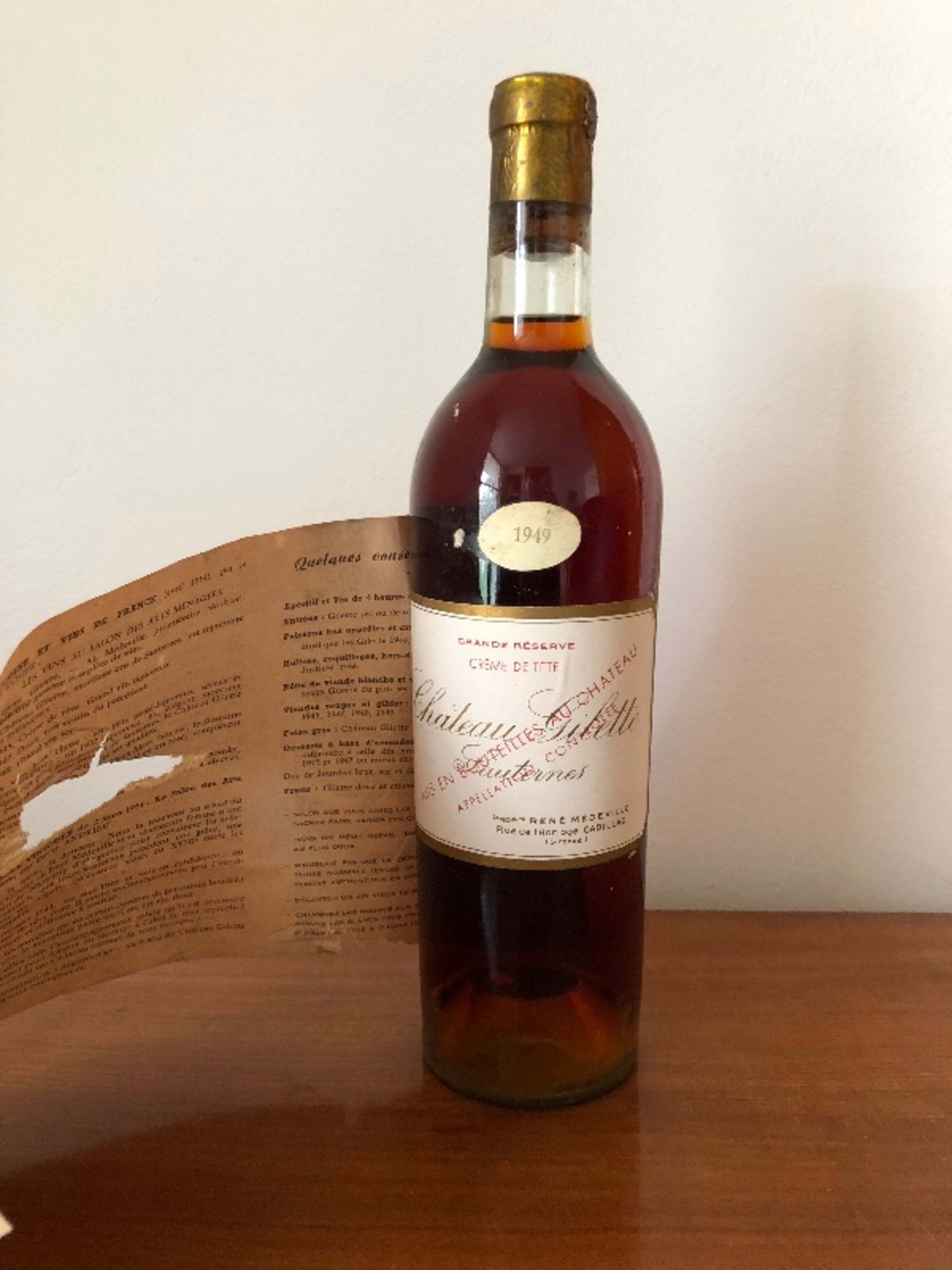 Crème de tête grande réserve, Château Gillette, Sauternes, 1949