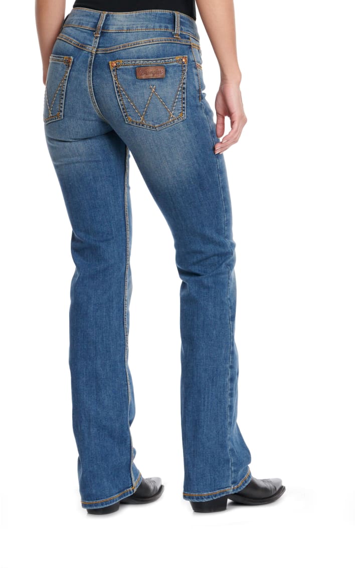 Wrangler Retro Women's Mae Deadwood Medium Wash Mid Rise Boot Cut Jeans  available at Cavenders