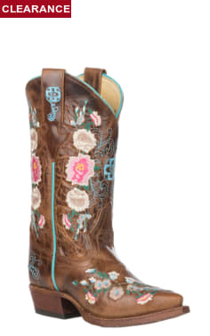 Anderson Bean Kids Macie Bean Tan Mad Cat Floral Embroidered Snip Toe Boots