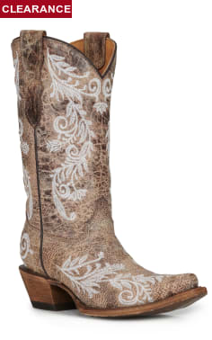 Corral Girls' Brown with White Glow in the Dark Embroidery Snip Toe Cowboy Boots