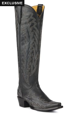 JRC & Sons Women's Nancy Leather Snip Toe Tall Cowboy Boot in Black