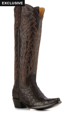 JRC & Sons Women's Jacqueline Leather Snip Toe Tall Cowboy Boot in Nicotine