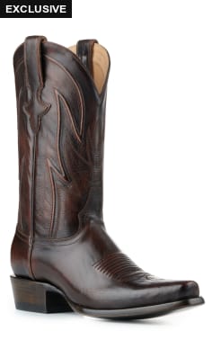 JRC & Sons Men's Wyatt Brush Off Goat Punchy Square Toe Cowboy Boot in Chocolate