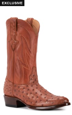 JRC & Sons Men's Jose Full Quill Ostrich Round Toe Exotic Cowboy Boot in Peanut Brittle