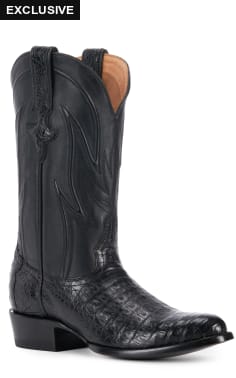 JRC & Sons Men's Weldon Caiman Belly Round Toe Exotic Cowboy Boot in Black