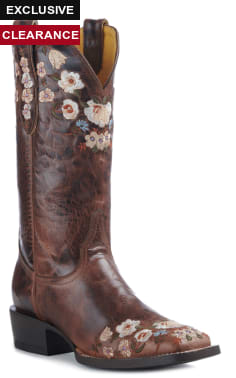 Cavender's Women's Rust Floral Embroidered Square Toe Cowboy Boots