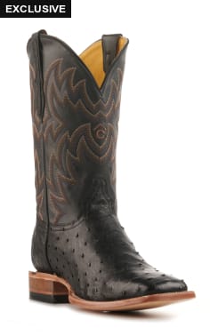 Cavender's Men's Black Full Quill Ostrich Rafter C Wide Square Toe Exotic Cowboy Boots