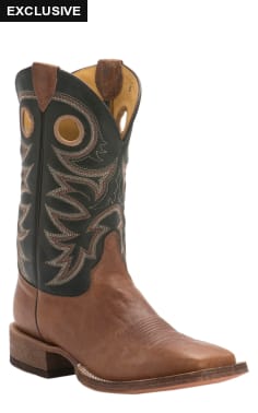 Justin Men's Bent Rail Caddo Copper Brown and Black Wide Square Toe Cowboy Boots