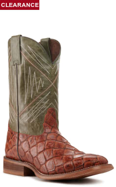 Nocona Men's Hero Cognac Pirarucu Print and Green Wide Square Toe Cowboy Boots