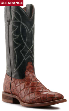 Nocona Men's Hero Go Round Black and Cognac Pirarucu Print Wide Square Toe Cowboy Boot