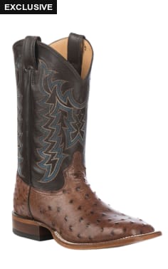 Tony Lama Men's Kango Tobacco and Chocolate Full Quill Ostrich Wide Square Toe Exotic Cowboy Boot - Cavender's Exclusive