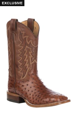 Tony Lama Men's Tan and Brandy Full Quill Ostrich Wide Square Toe Exotic Cowboy Boot - Cavender's Exclusive