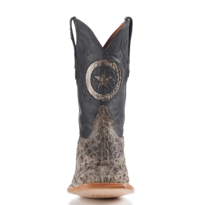 Black Jack Men's Natural Caiman Hornback and Black with Star Inlay Wide Square Toe Exotic Cowboy Boots