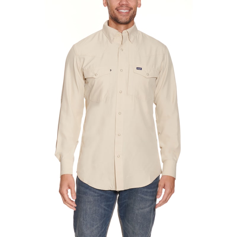 Wrangler Men's Khaki Classic Fit Performance Long Sleeve Shirt available at  Cavenders