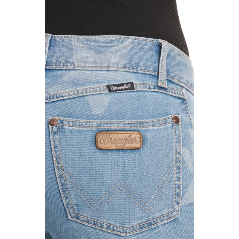 Wrangler Retro Women's Mae Medium Wash Mid Rise Light Wash Star Print Flare  Jeans available at Cavenders