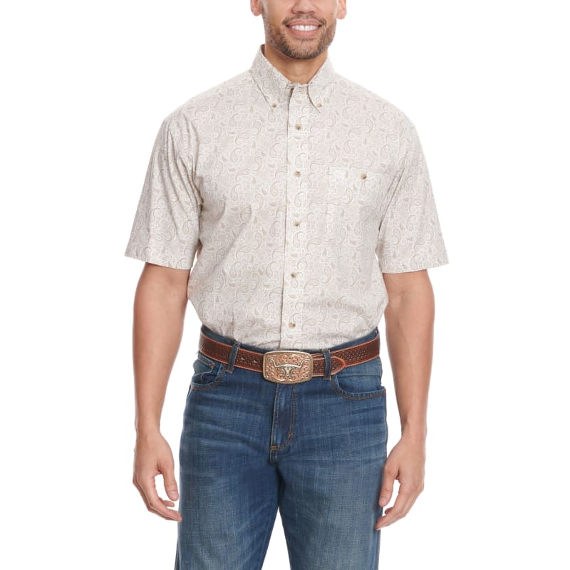 Wrangler Men's George Strait Collection White with Tan Paisley Print Short  Sleeve Western Shirt - Cavender's Exclusive available at Cavenders