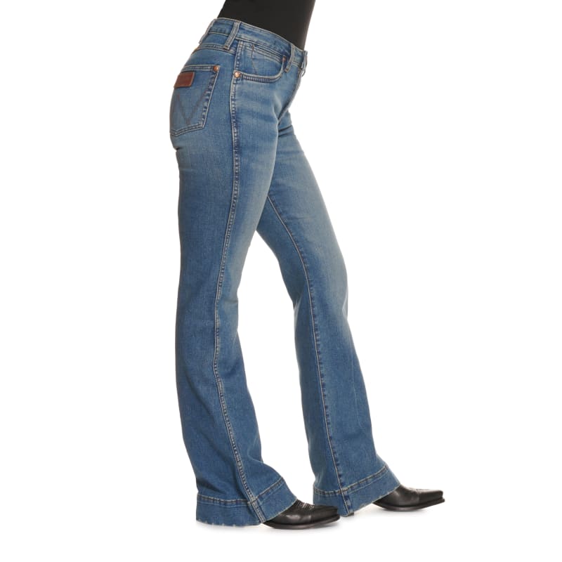 Wrangler Retro Women's Medium Wash High Rise Trouser Leg Premium Jeans  available at Cavenders