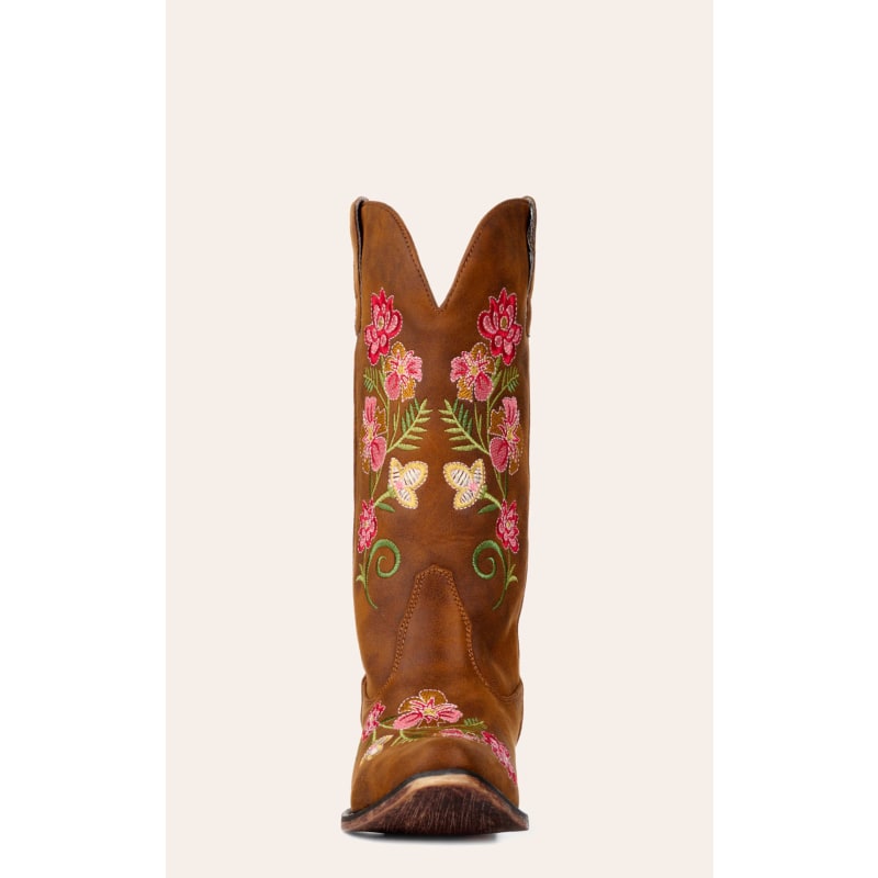 Roper Women’s Riley Brown with Floral Embroidery Faux Leather Snip Toe Cowboy Boots