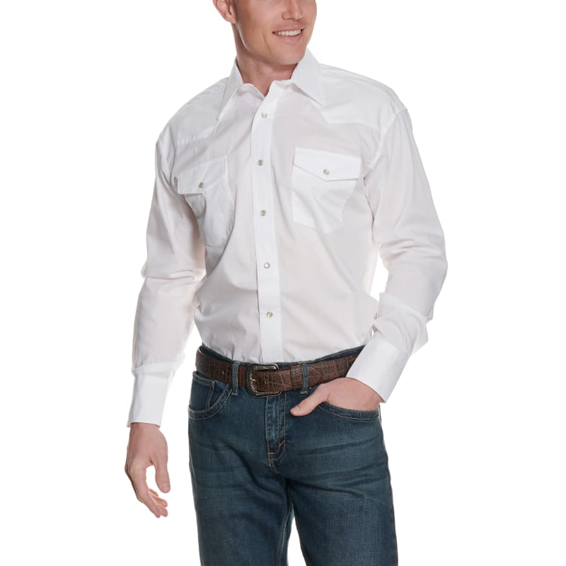 Wrangler Men's White Long Sleeve Western Shirt available at Cavenders