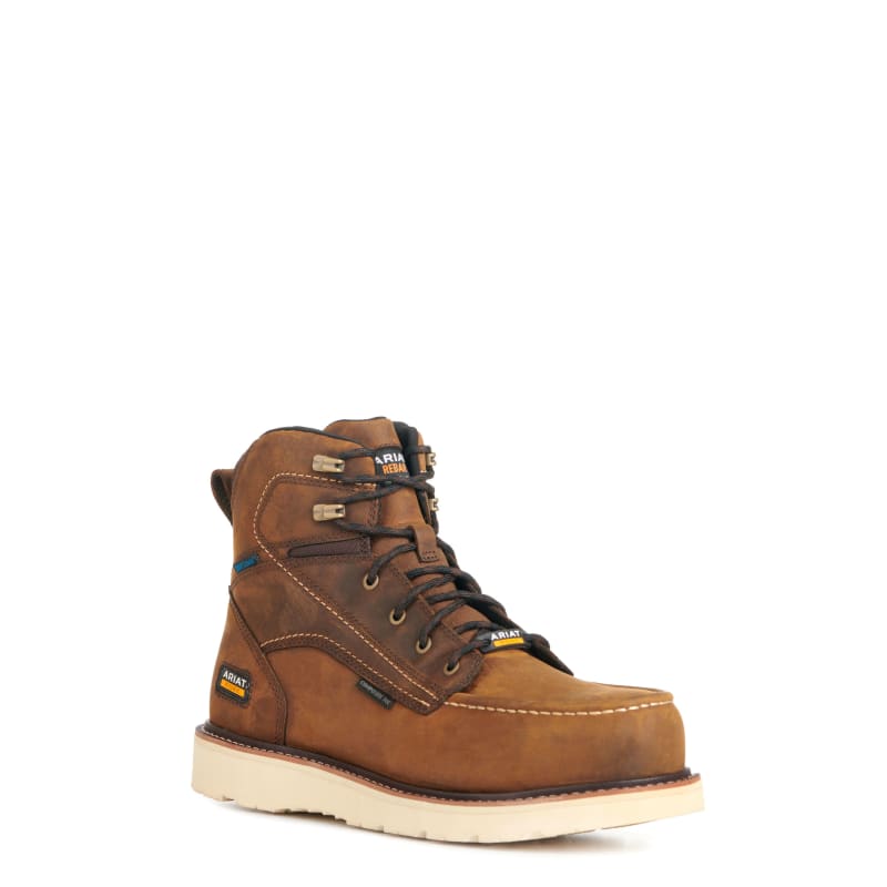 Ariat Men's Rebar Wedge Distressed Brown Moc Composite Toe 6" Waterproof Lace Up Work Boot