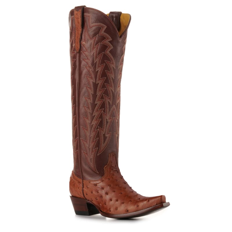 JRC & Sons Women's Jacqueline Leather Snip Toe Tall Cowboy Boot in Cognac