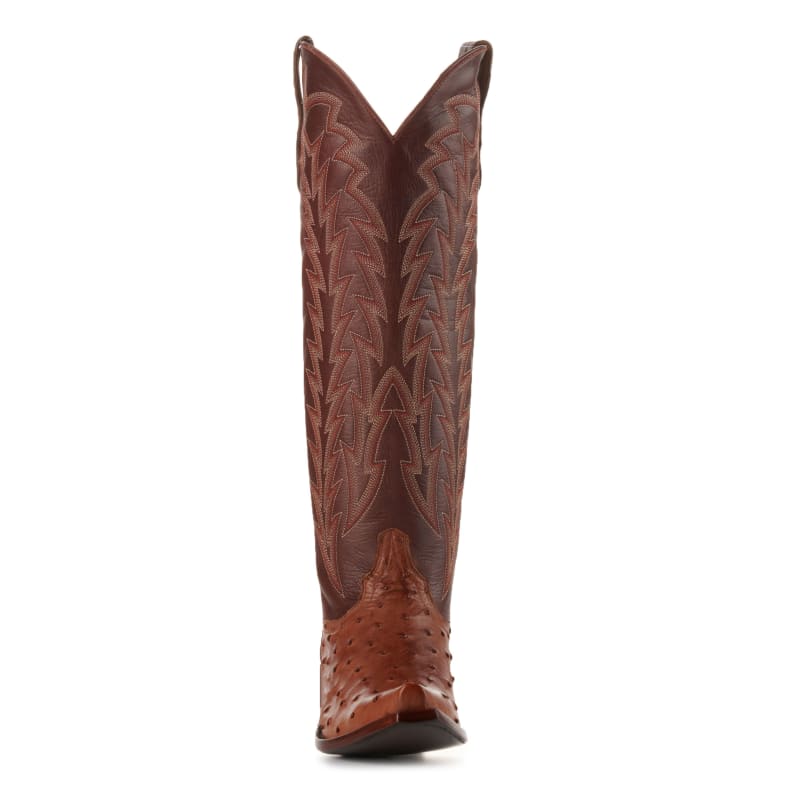 JRC & Sons Women's Jacqueline Leather Snip Toe Tall Cowboy Boot in Cognac