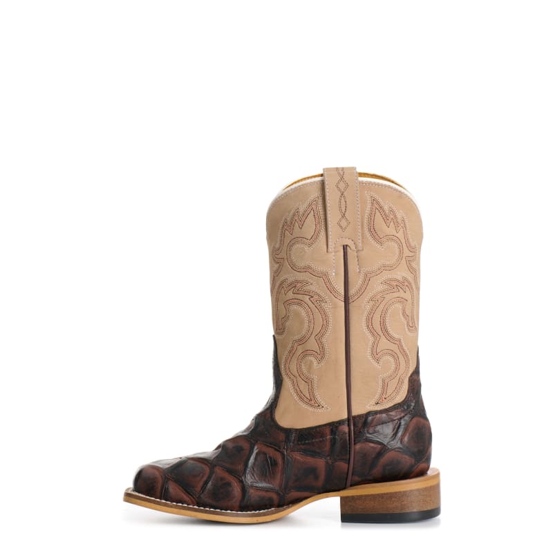 Cavender's Youth Tobacco & Tan Pirarucu Print Wide Square Toe Cowboy Boots