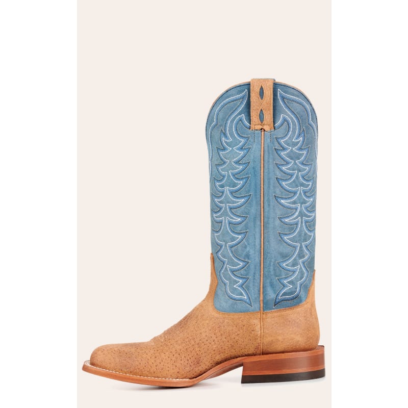 Cavender's Men's Sand Boar and Blue Wide Square Toe Cowboy Boots