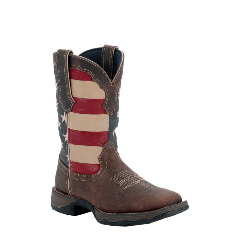 Durango Rebel Women's Dark Brown with American Flag Top Square Toe Cowboy  Boots available at Cavenders