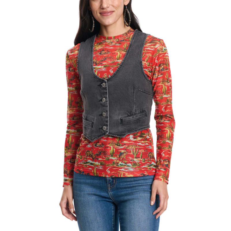 One Up Women's Grey Denim Vest