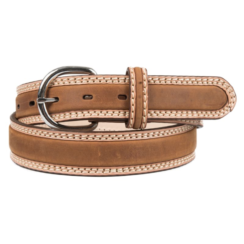 Tony Lama Men's Natural Bark Brown Double Stitch Stockman Western Belt