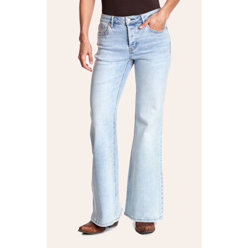 Rockin' C Women's Light Wash Mid Rise Flare Jeans