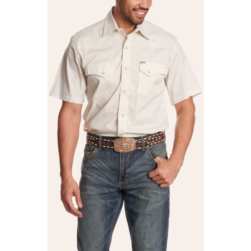 Rafter C Men's Taupe Wallpaper Print Stretch Western Shirt