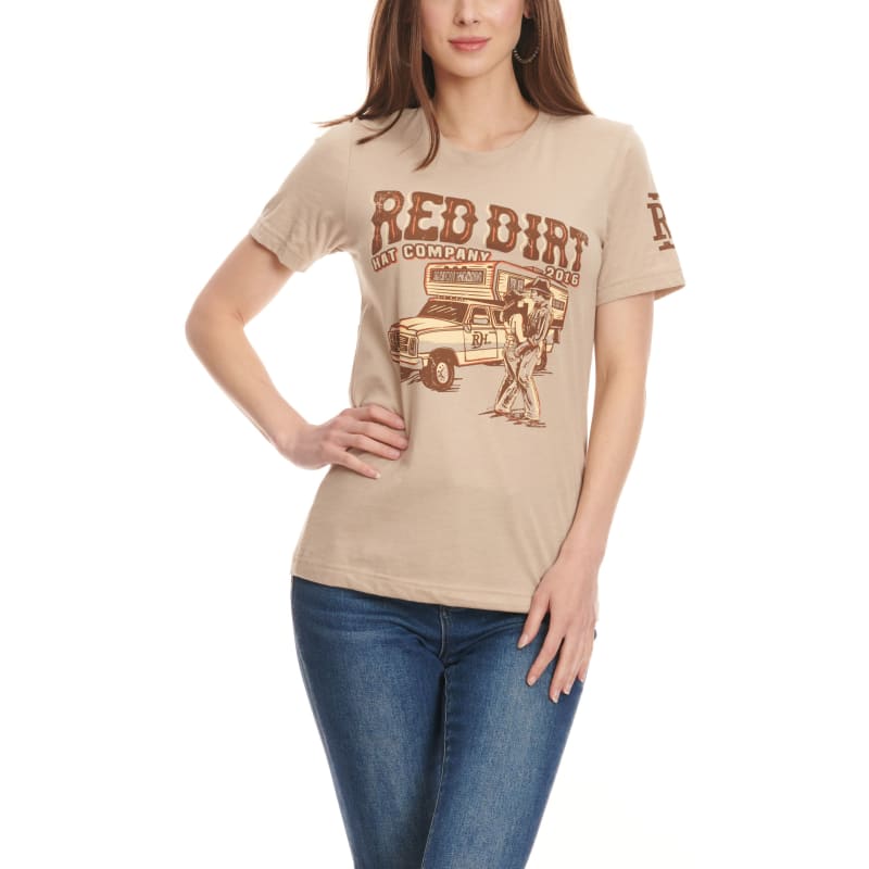 Hat Company Women's Khaki Camper Truck Logo Short Sleeve T- Shirt available at Cavenders
