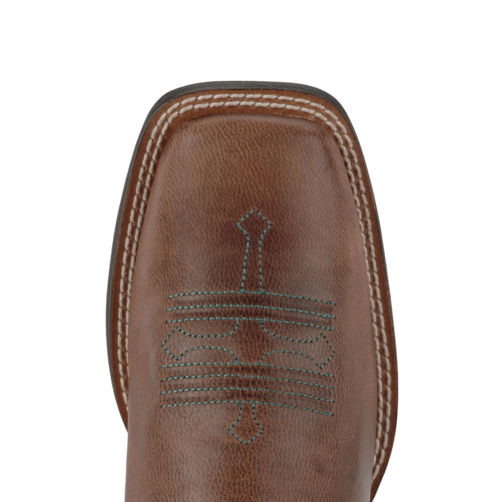 Ariat Women's Tombstone Sassy Brown with Turquoise Stitch Double Welt Wide Square Toe Boot