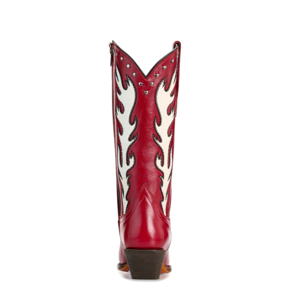 Corral Women's Dark Red with White Flames & Studs Pointed Toe Cowboy Boots
