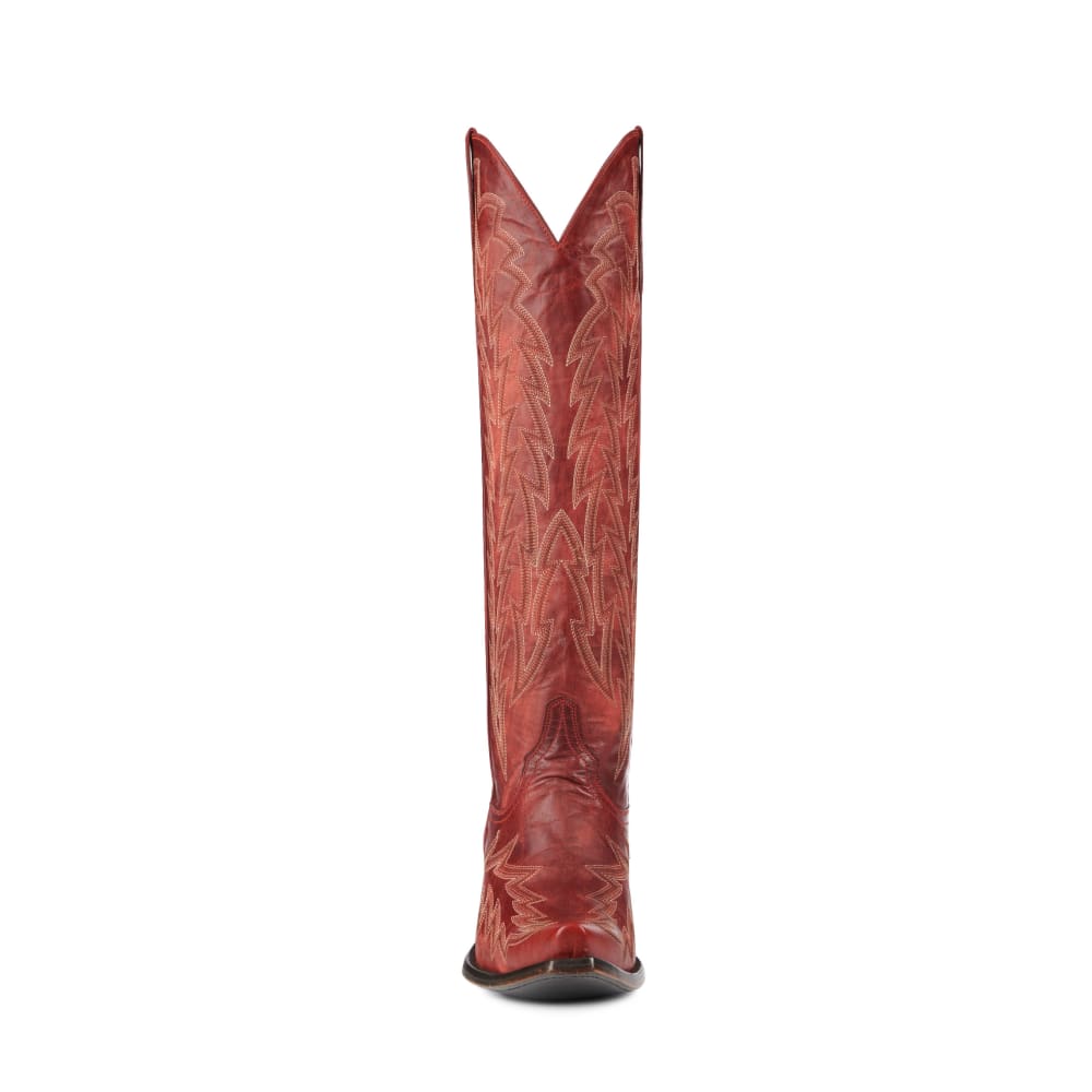 JRC & Sons Women's Nancy Goat Leather Snip Toe Tall Cowboy Boot in Dark Red