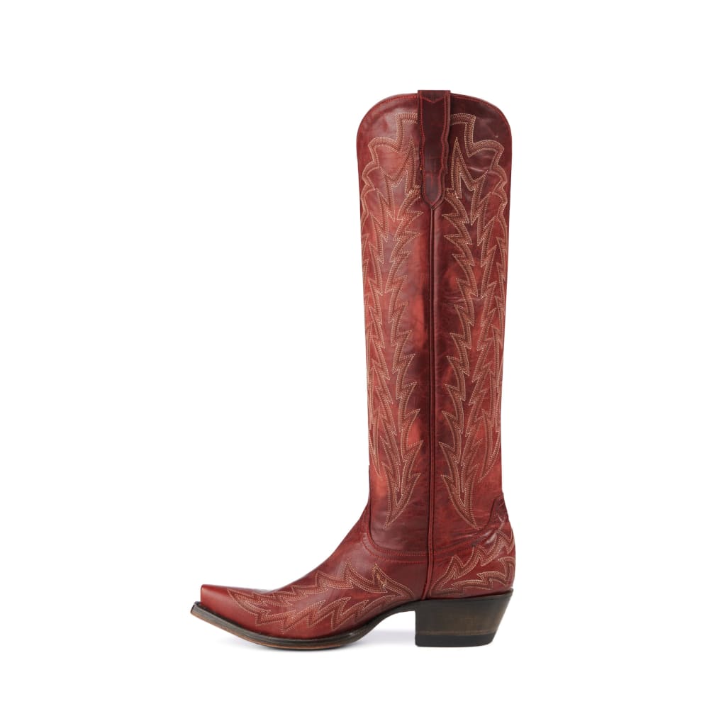 JRC & Sons Women's Nancy Goat Leather Snip Toe Tall Cowboy Boot in Dark Red