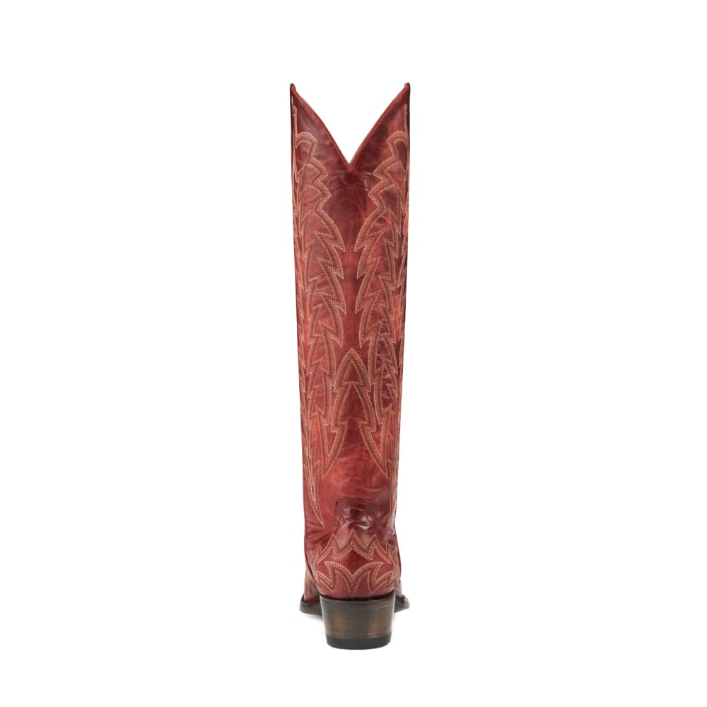 JRC & Sons Women's Nancy Goat Leather Snip Toe Tall Cowboy Boot in Dark Red