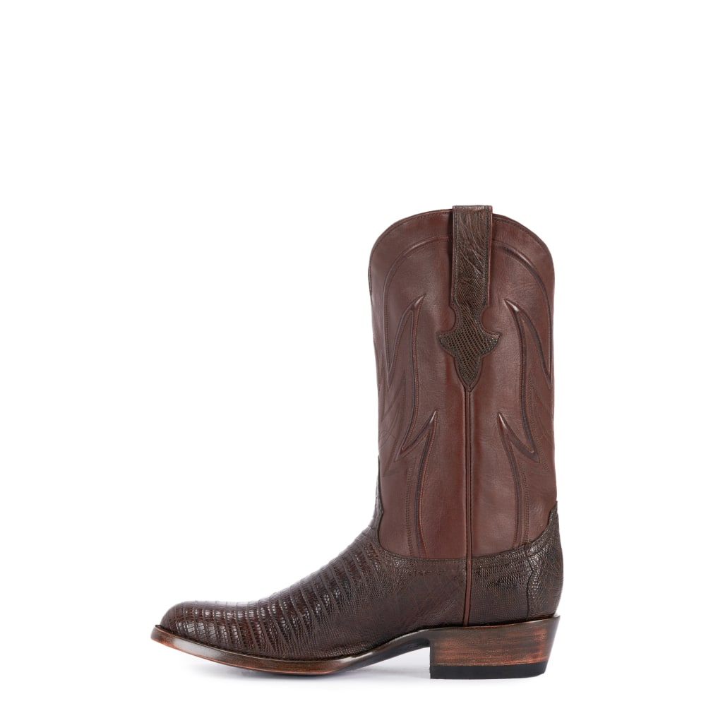 JRC & Sons Men's James Teju Lizard Round Toe Exotic Cowboy Boot in Chocolate Brown