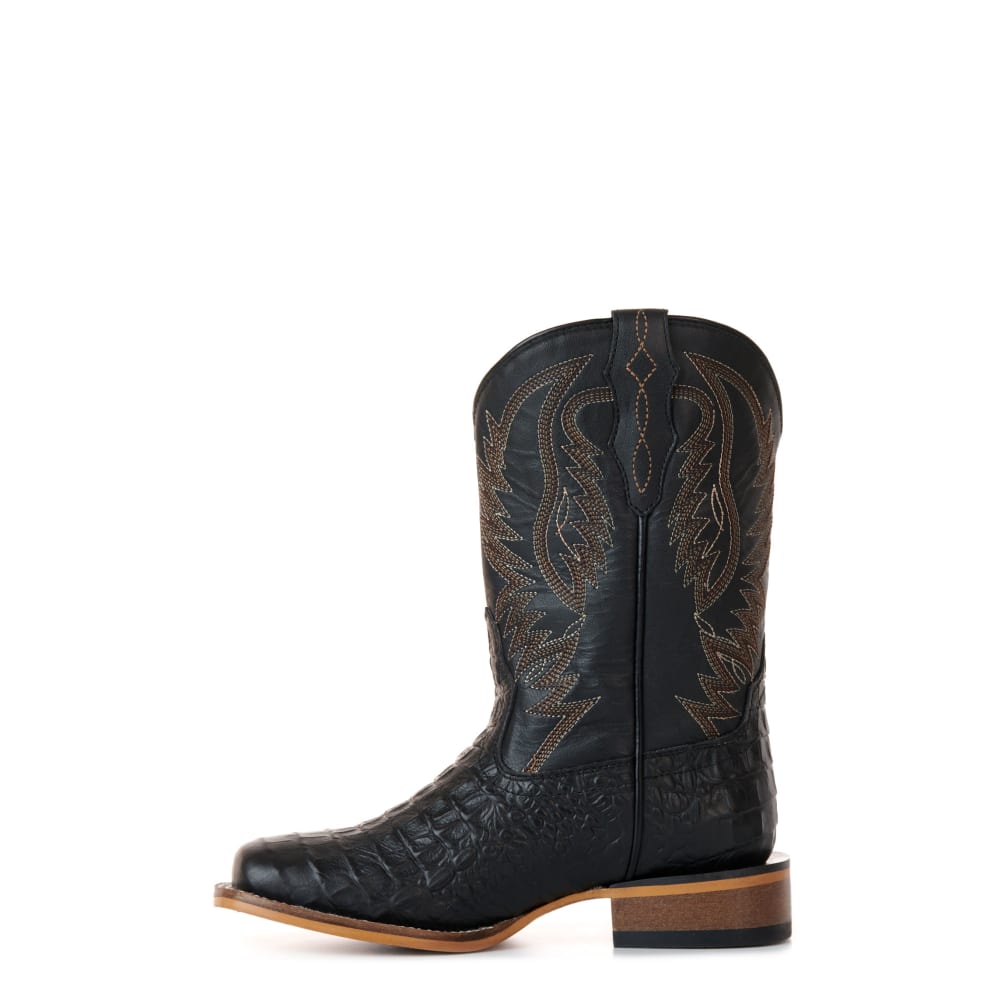 Cavender's Kids' Black Crocodile Print Wide Square Toe Cowboy Boots