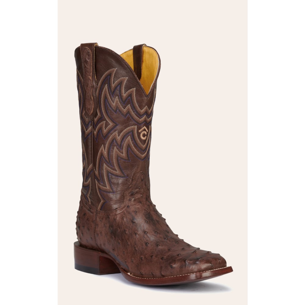 Cavender's Men's Chocolate Brown and Bruchiato Moka Full Quill Ostrich Rafter C Wide Square Toe Exotic Cowboy Boots